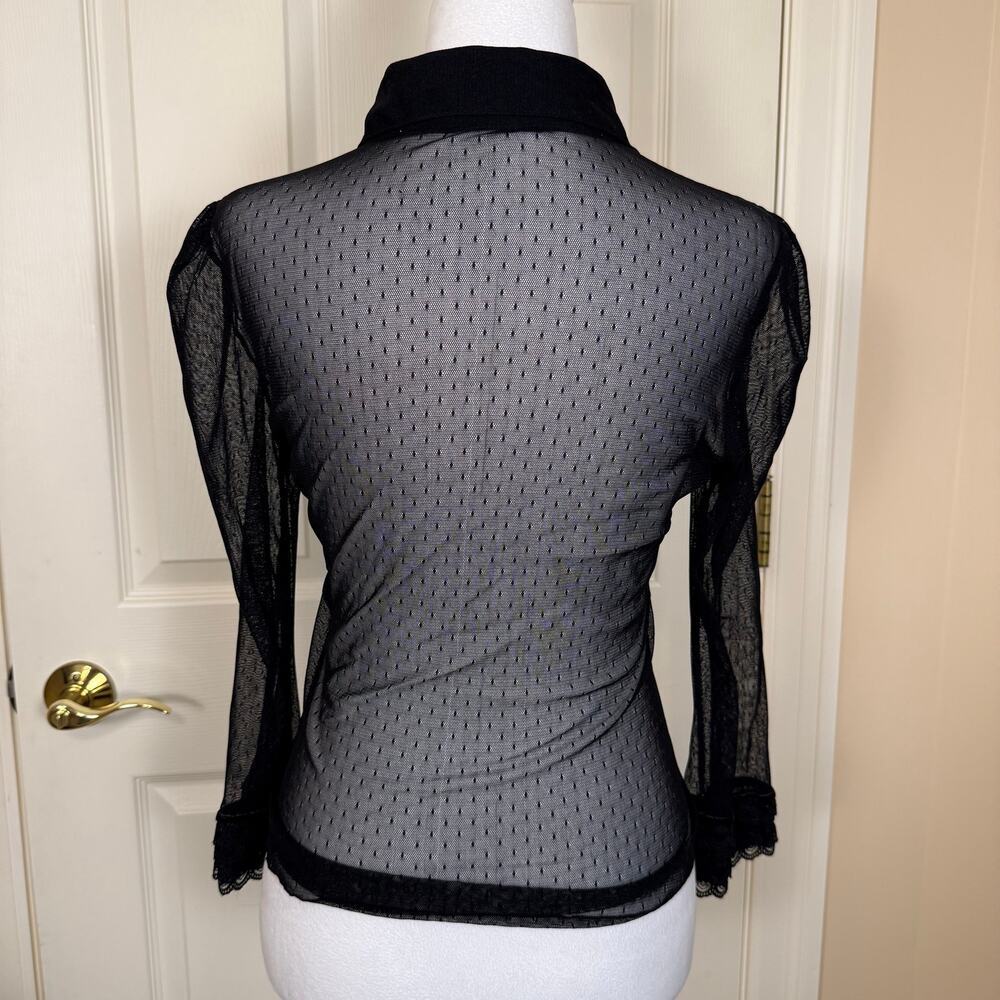 Vintage Y2K Guess Jeans Black Mesh Button Down Top Whimsigoth Goth Medium EUC - Picture 4 of 7